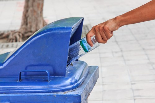 Segregated recycling bins and borough waste separation signage